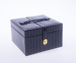 jewelry box or leather jewelery box on background.