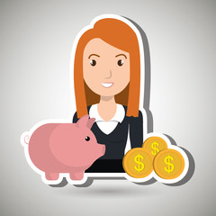 woman piggy currency money vector illustration graphic
