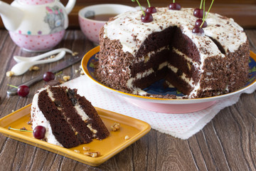 Birthday cake Black Forest, Black Forest cake, dark chocolate an