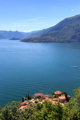 Panorama of lakeside village Varenna at Lake Como with mountains in Lombardy, Italy