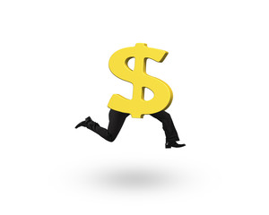 Dollar money symbol with human legs running