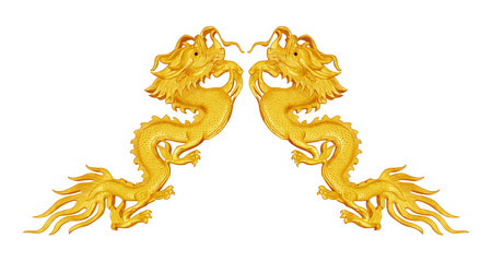 Golden dragon wooden. isolated on white background