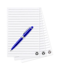 white note paper with pen. isolated on white background. blank p
