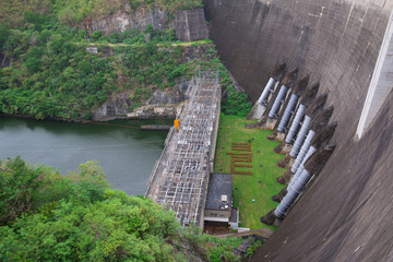 Fototapeta premium The power station at the Bhumibol Dam in Thailand. The dam is situated on the Ping River for electricity 