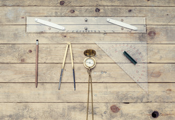 Navigation still-life. Skippers equipment and a map