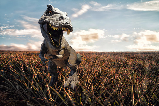 Dinosaurs model with field background