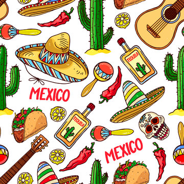 seamless background of traditional Mexican items