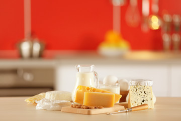 Dairy products on kitchen table