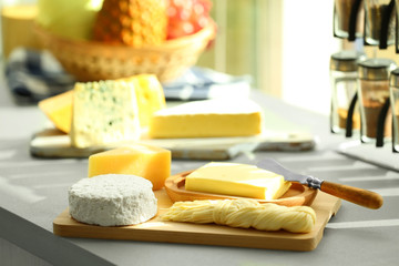 Dairy products on kitchen table