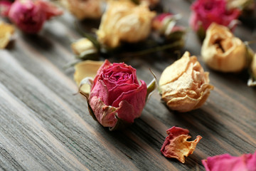 Fototapeta na wymiar Dried rose buds, closeup