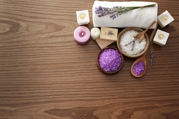 Beautiful spa composition with lavender, closeup