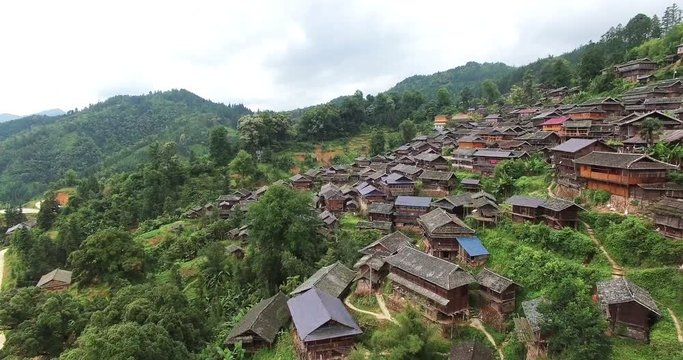 UAV aerial view of Chinese traditional tile-roofed house in Guizhou, China