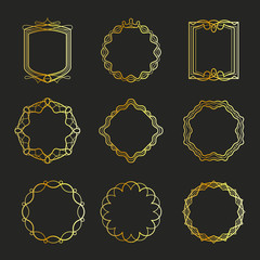 Outline golden emblems and badges frames. Vector illustration