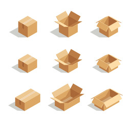 Open boxes set 3d isometric