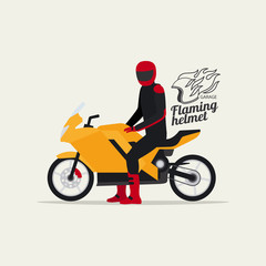 Fototapeta na wymiar Biker with motorcycle in flat style with logotype silhouette, vector illustration