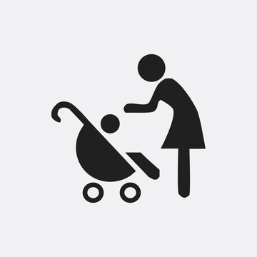 Woman With Pram Icon Illustration