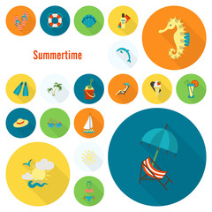 Summer and Beach Simple Flat Icons