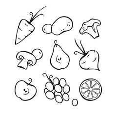 Vegetables, fruits and berries. Part 1. Black outlines.
