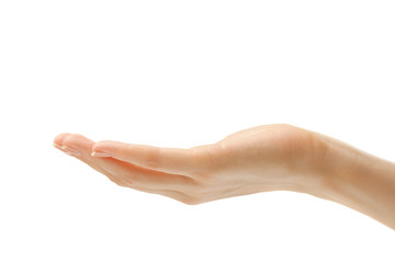 Female hand on white background