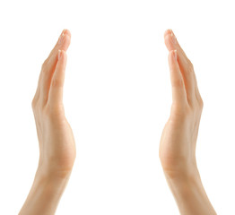 Female hands on white background