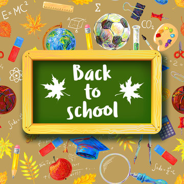 School blackboard. Hand drawn vector school objects. Back to school illustration. Perfect for your design