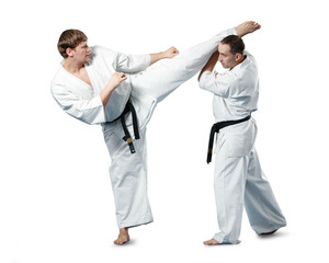 Karate fighters in action - obrazy, fototapety, plakaty