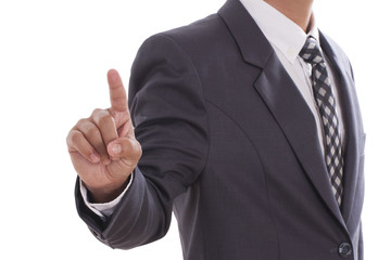 Businessman hand pushing screen on white background with using path 