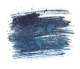 Dark navy blue and grey watercolor stain painted on white isolated background