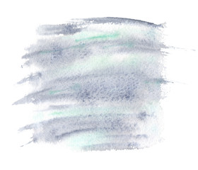 Pastel grey and green watercolor stain painted on white isolated background