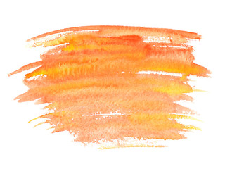 Bright orange and yellow watercolor stain painted on white isolated background