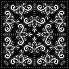 Black and white abstract bandana print with  element henna style