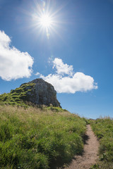 mountain trail and bright sunshine