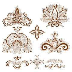 Decorative element henna style collection. Floral set for your design, tattoo.