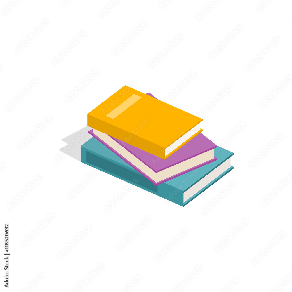 Poster stack of books icon in isometric 3d style on a white background