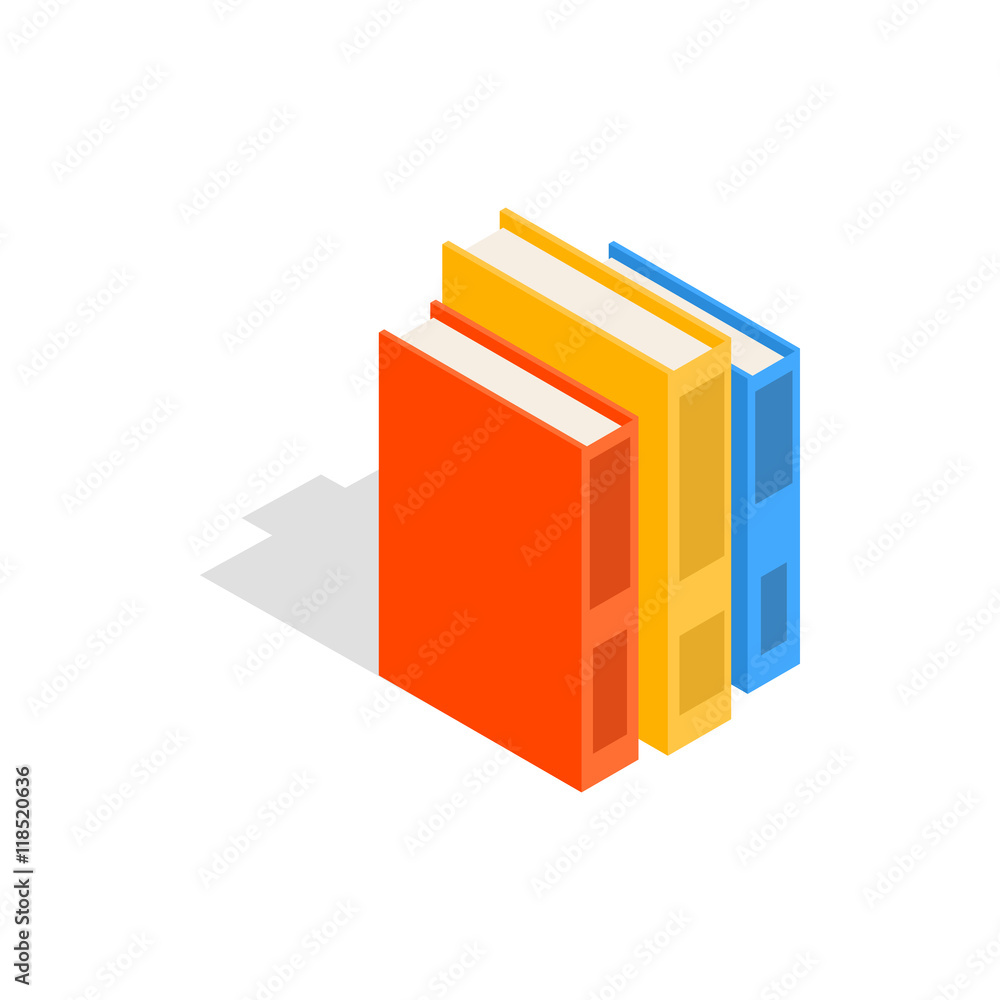Poster vertical stack of colorful books icon in isometric 3d style on a white background