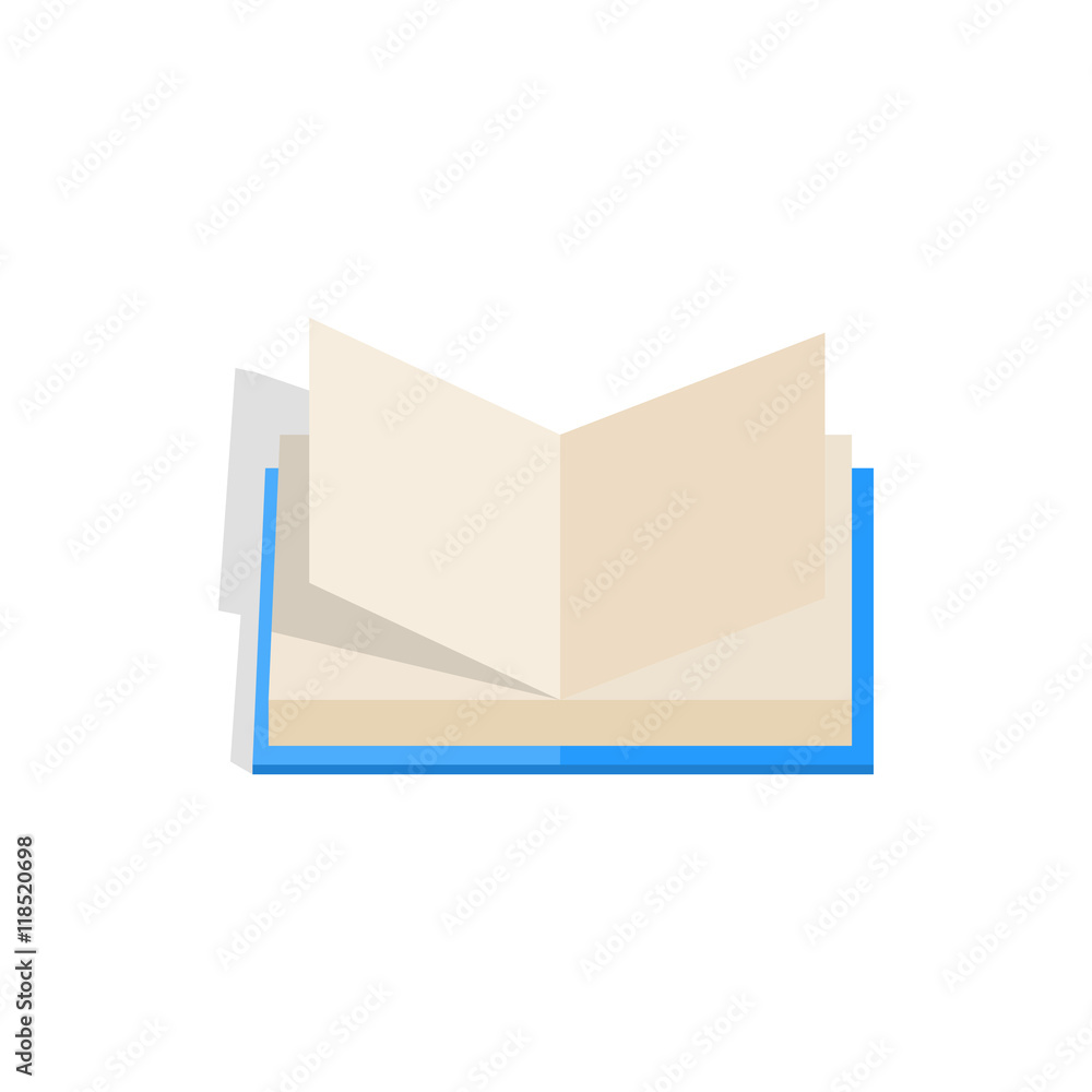 Poster opened book with pages fluttering icon in isometric 3d style on a white background
