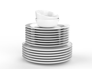 stack of dishes on white background