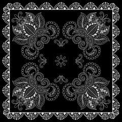 Black and white abstract bandana print with  element henna style