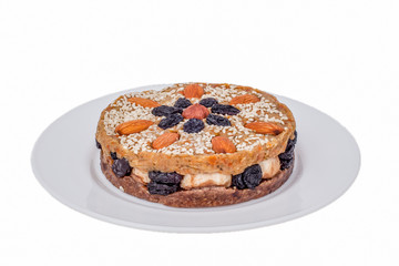 sweet raw cake served on plate