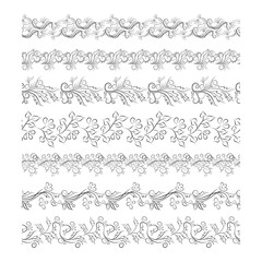 Black seamless floral border collection vintage style.