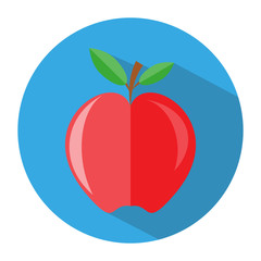 red apple with branch and leaves icon