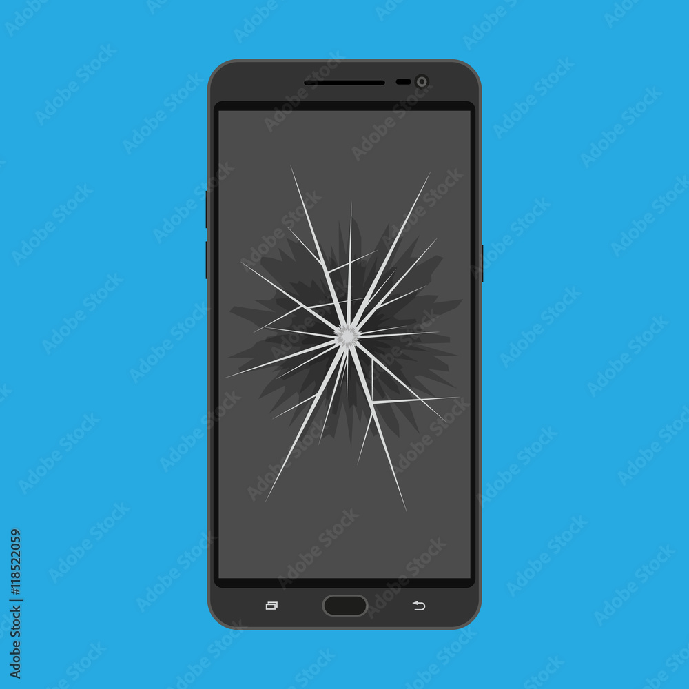 Poster touchscreen smartphone with broken screen