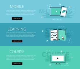Fototapeta premium Mobile Learning Course. Vector banners template set
