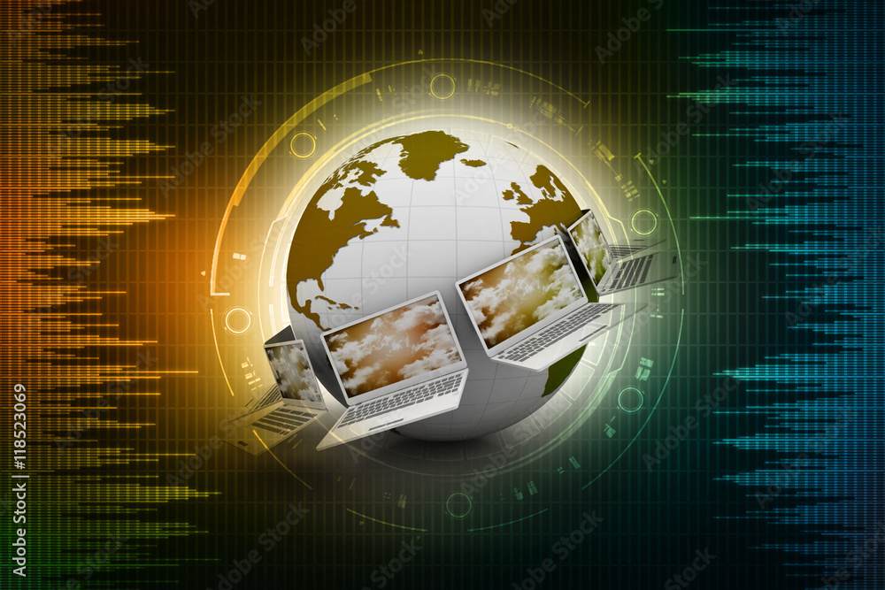 Poster computer network,3d rendering