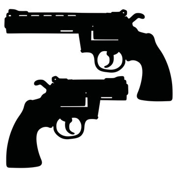 Hand drawing of black  long and short revolvers
