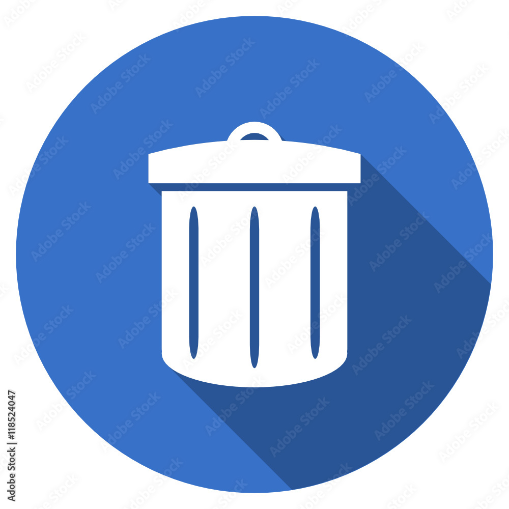 Poster flat design blue round web trashcan vector icon