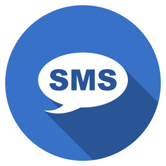 Flat design blue round web sms vector icon