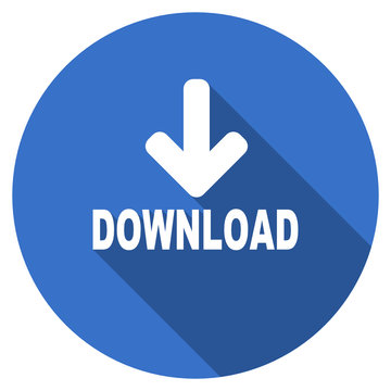 Flat design blue round web download vector icon