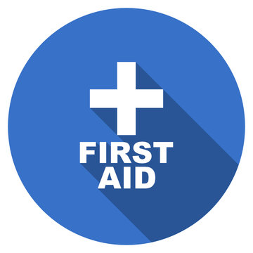 Flat design blue round web first aid vector icon