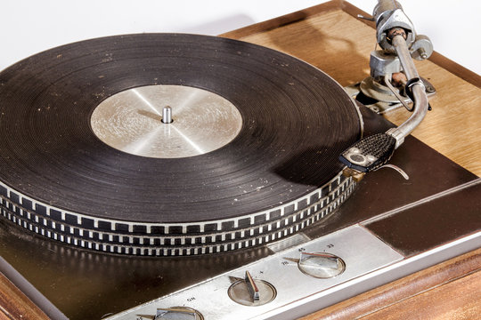 Front View of Vintage Grungy Record Playing Turn Table